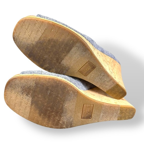 TOMS Classic Espadrille Wedge Sandals Denim Cork Womens 9.5 Peep Toe - Picture 6 of 6